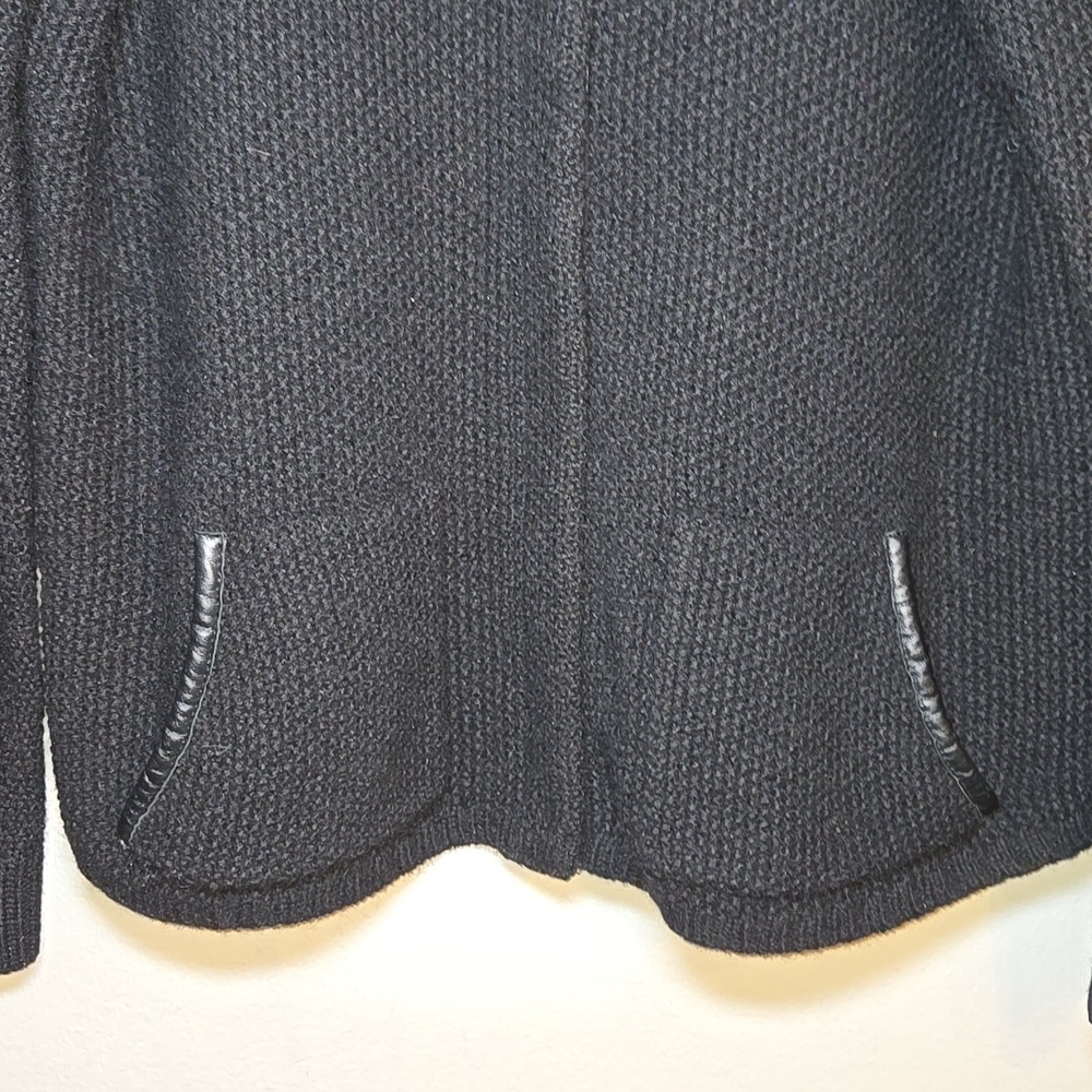 Eileen Fisher Black Yak Wool Leather Trim Textured Jacket Sweater Cardigan NWOT - Picture 5 of 16